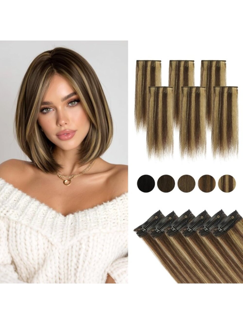 6PCS Clip-In Human Hair Extensions for Thin & Fine Hair - Instant Volume